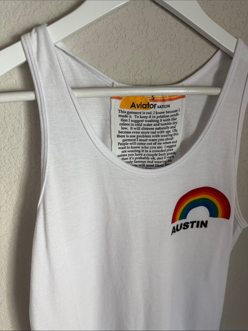 Aviator Nation White Tank with Rainbow 'Austin' Graphic